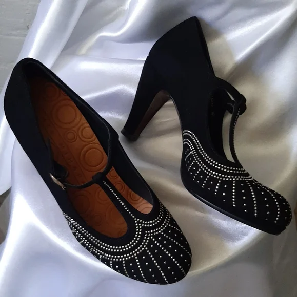 CHIE MIHARA Black Suede Embellished Mary Jane Heels size